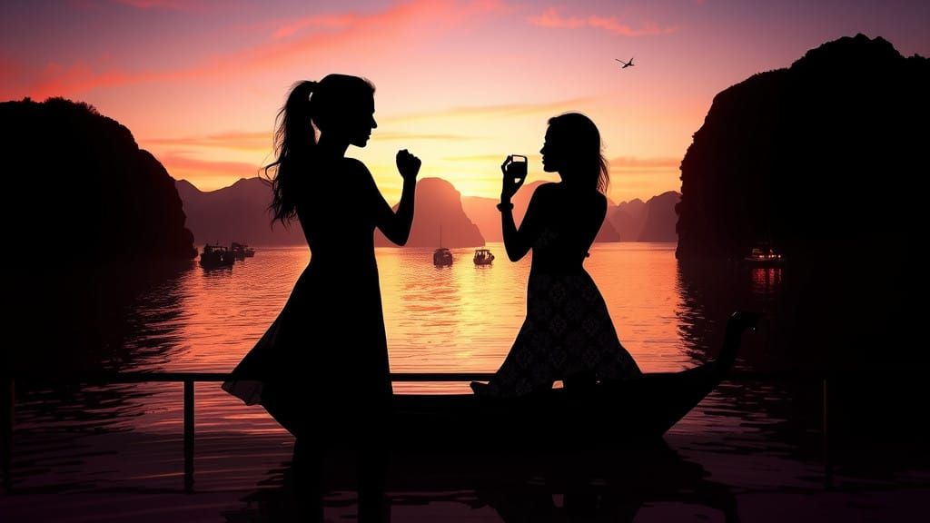 Surreal Ha Long Bay Twilight Scene with Mesmerizing Shadow D...