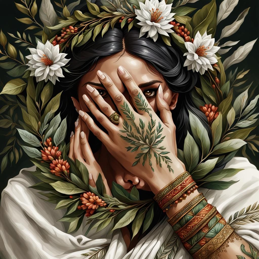 Detailed Indian Pattern Ink Drawing of Hands