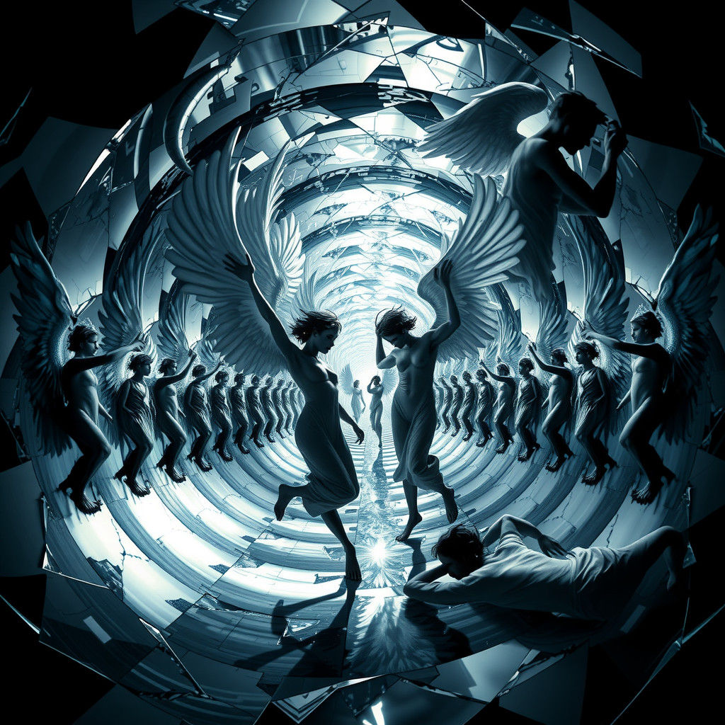 Angels and Demons in Elastic Reality: A Mesmerizing Vortex