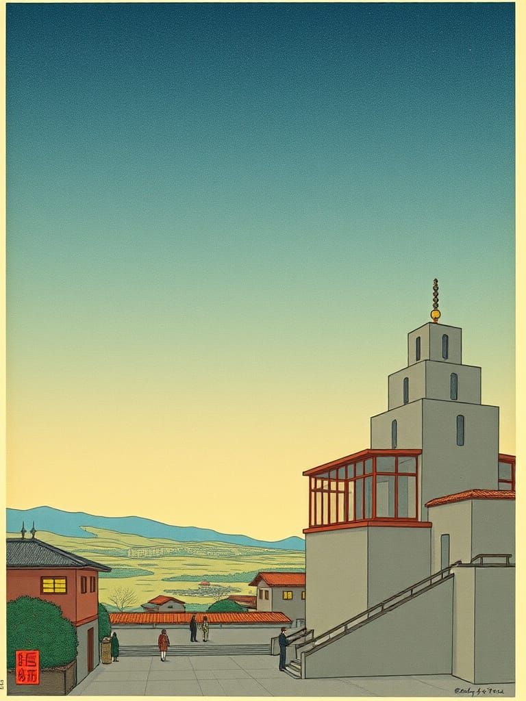 Minimalist Woodblock Print