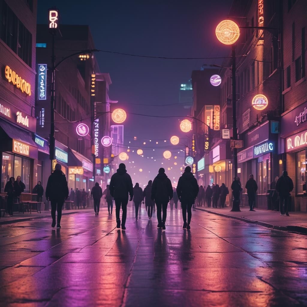 Winnipeg Cityscape at Night with Neon Lights