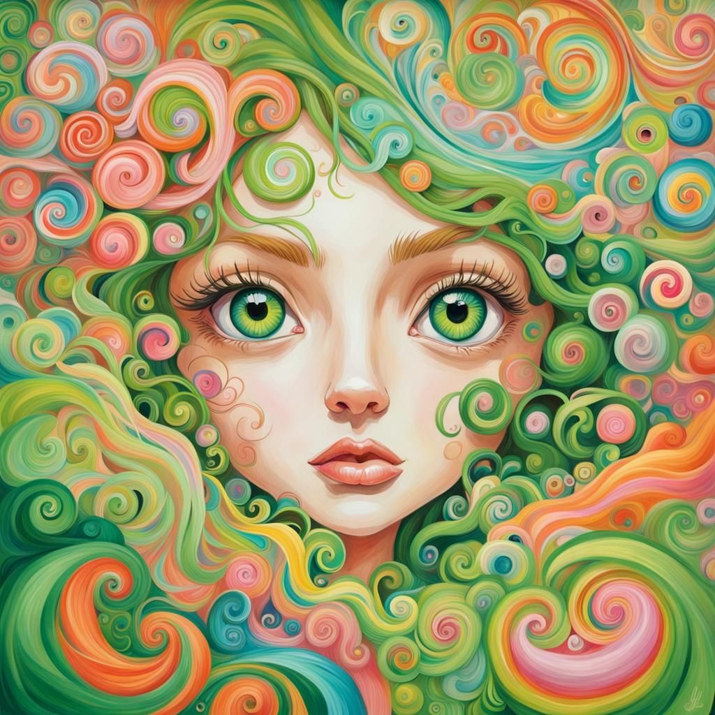 Green Eyes in a Vibrant Candyland Wonderland