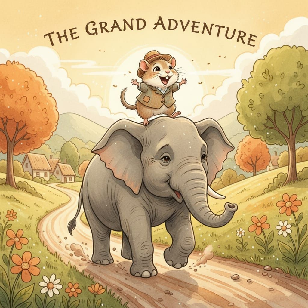 Gerbil and Elephant Friendship on a Dusty Road