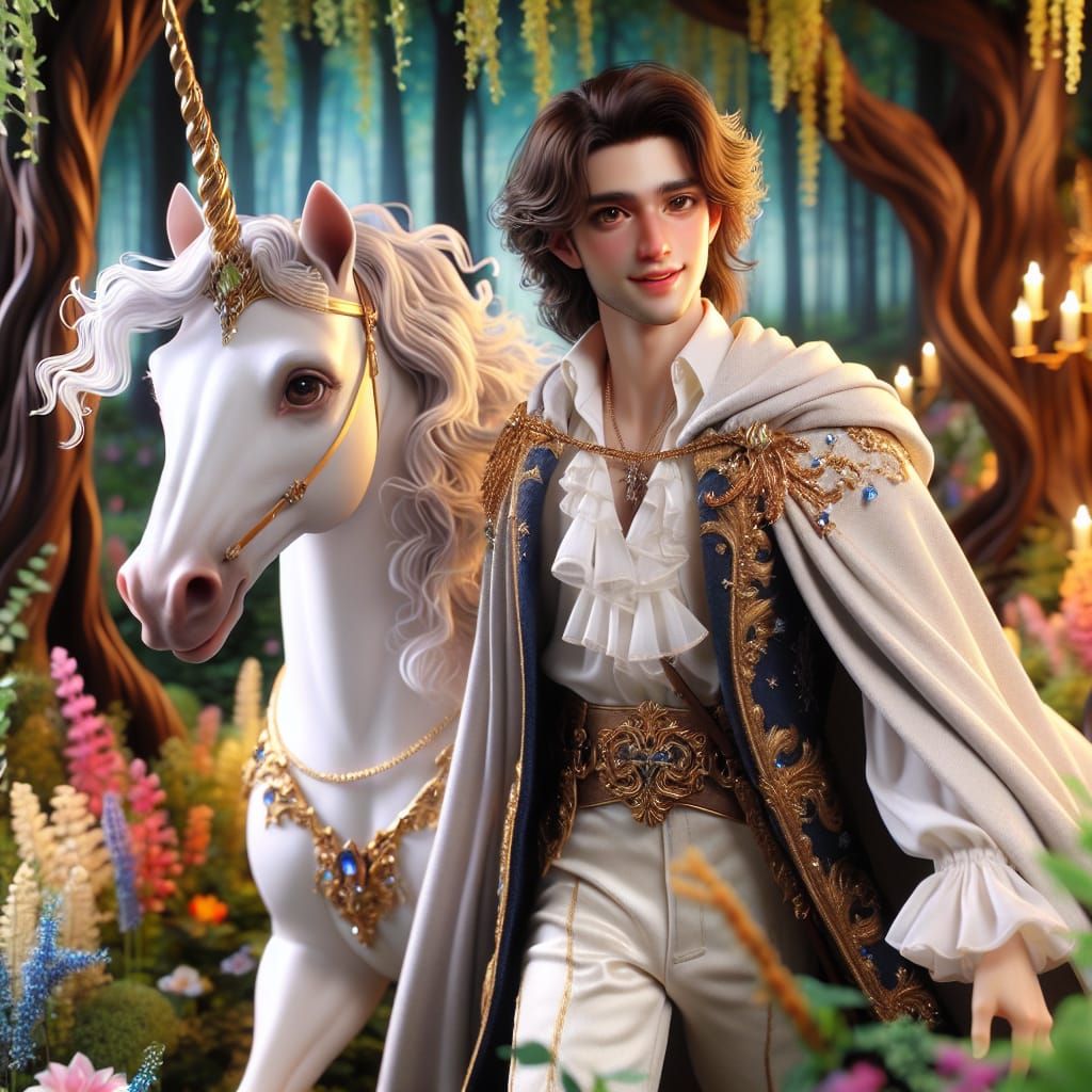 A Disney Pixar style 3D very handsome prince walking in a fa...