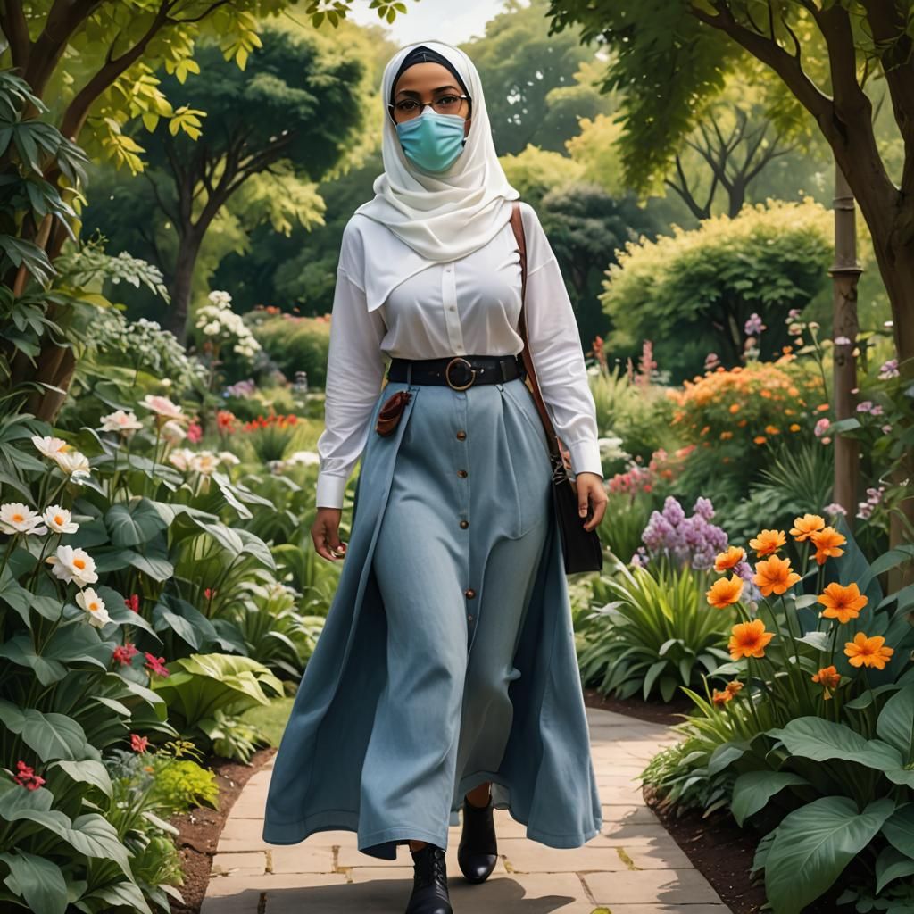 Curvy Woman in Botanic Garden, Color Burst Style