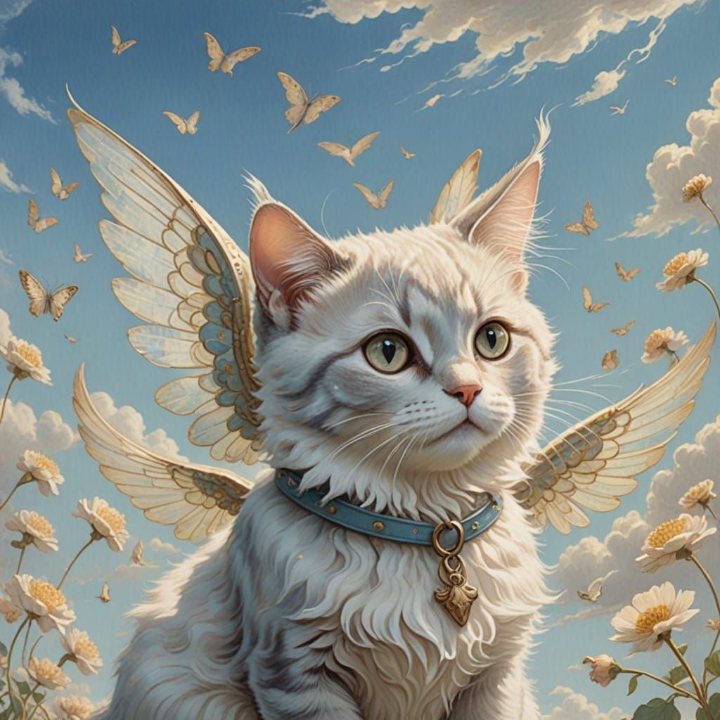 Angel Cat in Whimsical Cloudscape