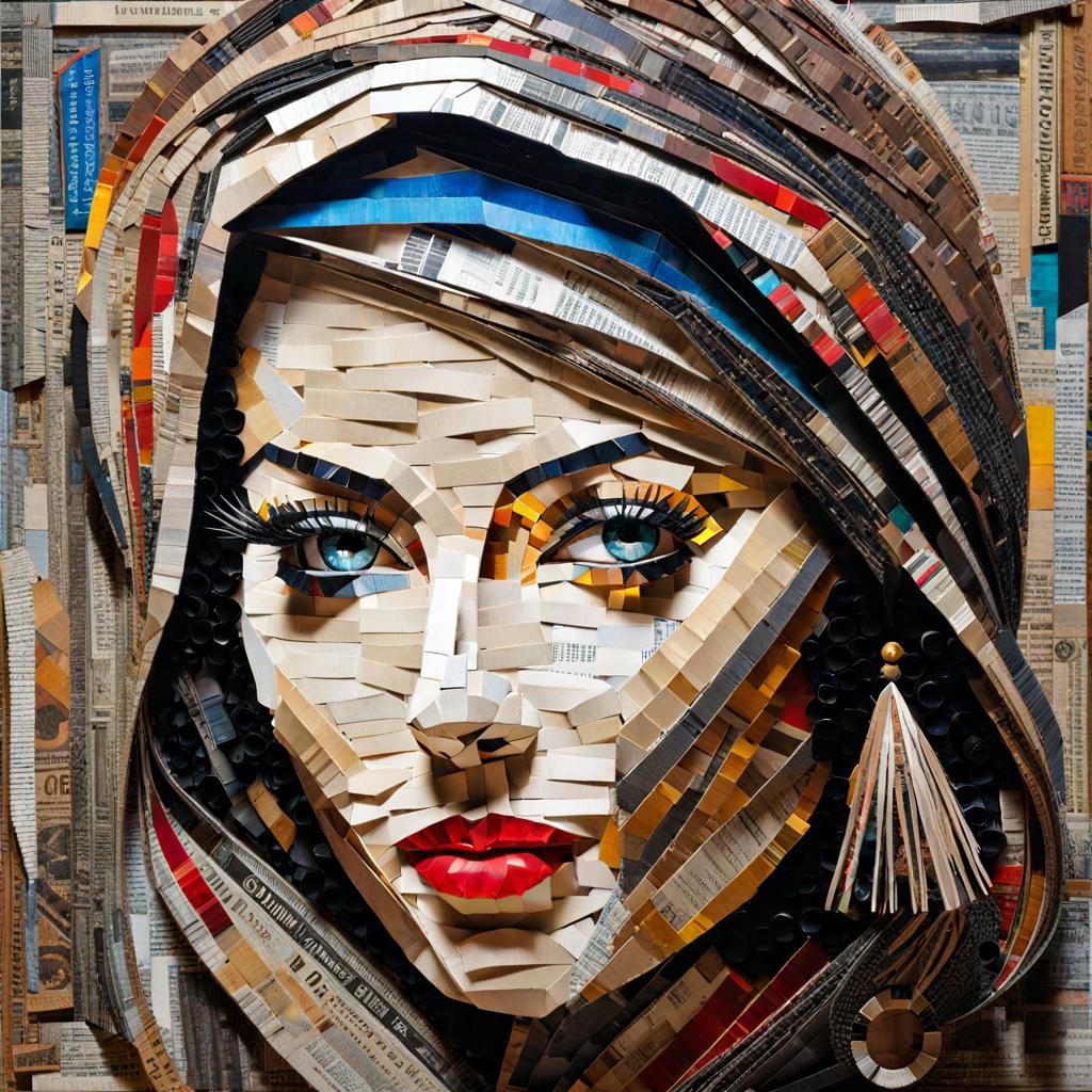 Mosaic Portrait of Woman in Collage Style