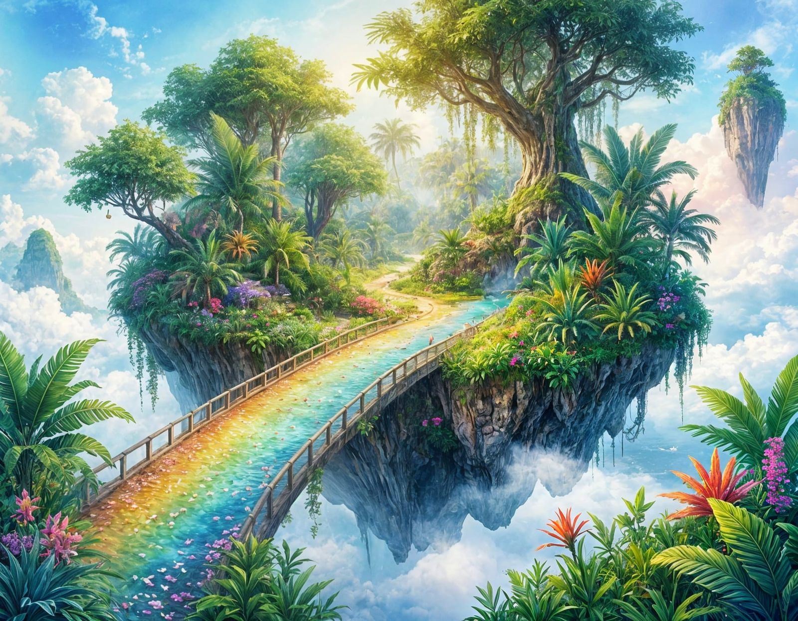 Floating Island Paradise With Rainbow Bridge