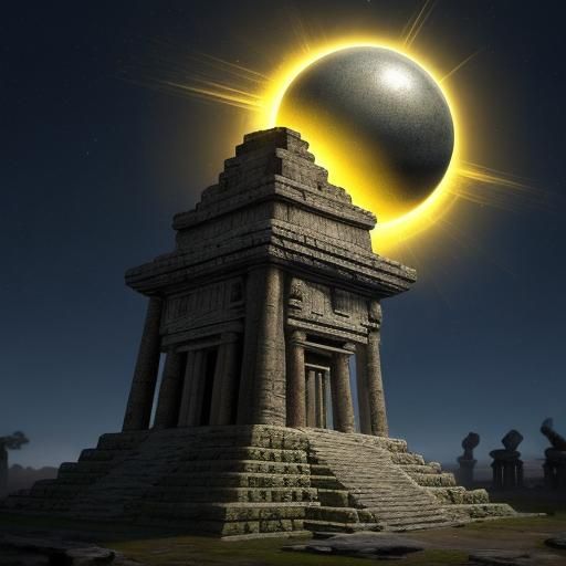 Levitating Orb Above Ancient Relic in Digital Art