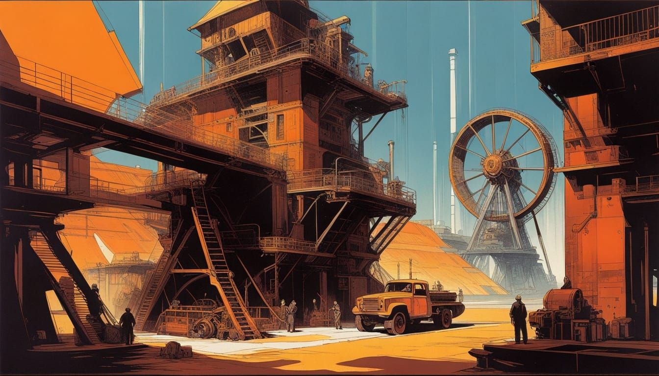 Whimsical Steam Punk Waterwheel Scene