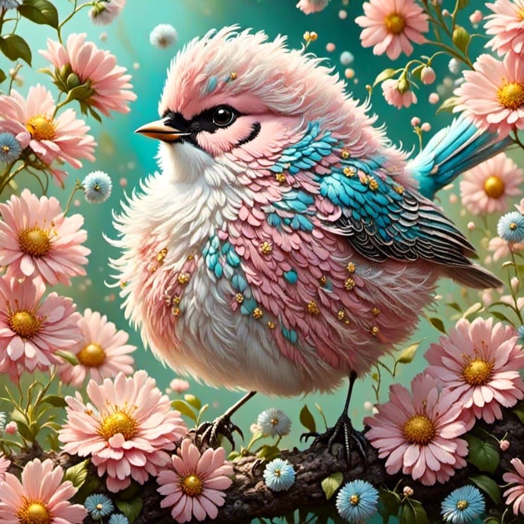Fluffy Summer Bird in a Sunny Landscape