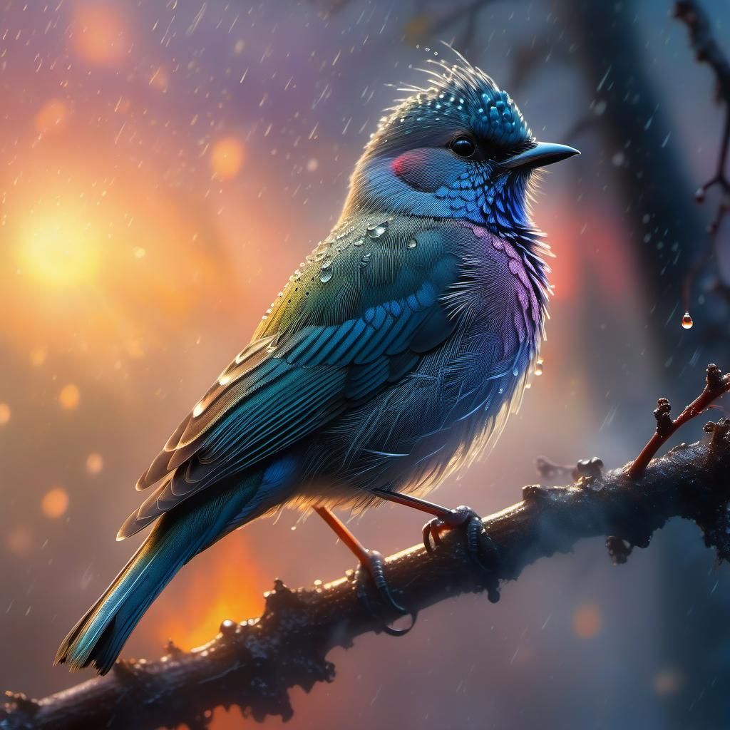 Surreal Bird with Fire and Ashes in CGI Colors