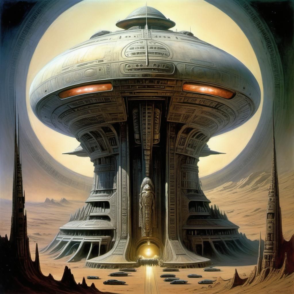 Colossal Futuristic Emperor Gods in Orbit