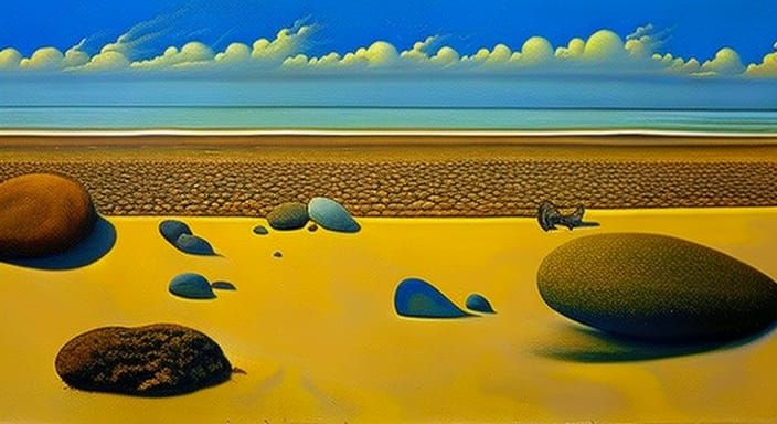 Surreal Beach Scene in Oil on Canvas