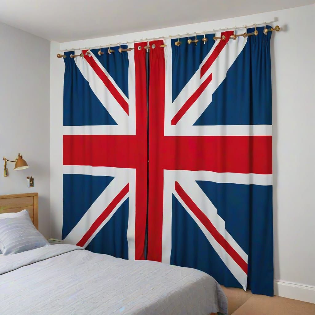 Union Jack Curtains in a Closed Bedroom
