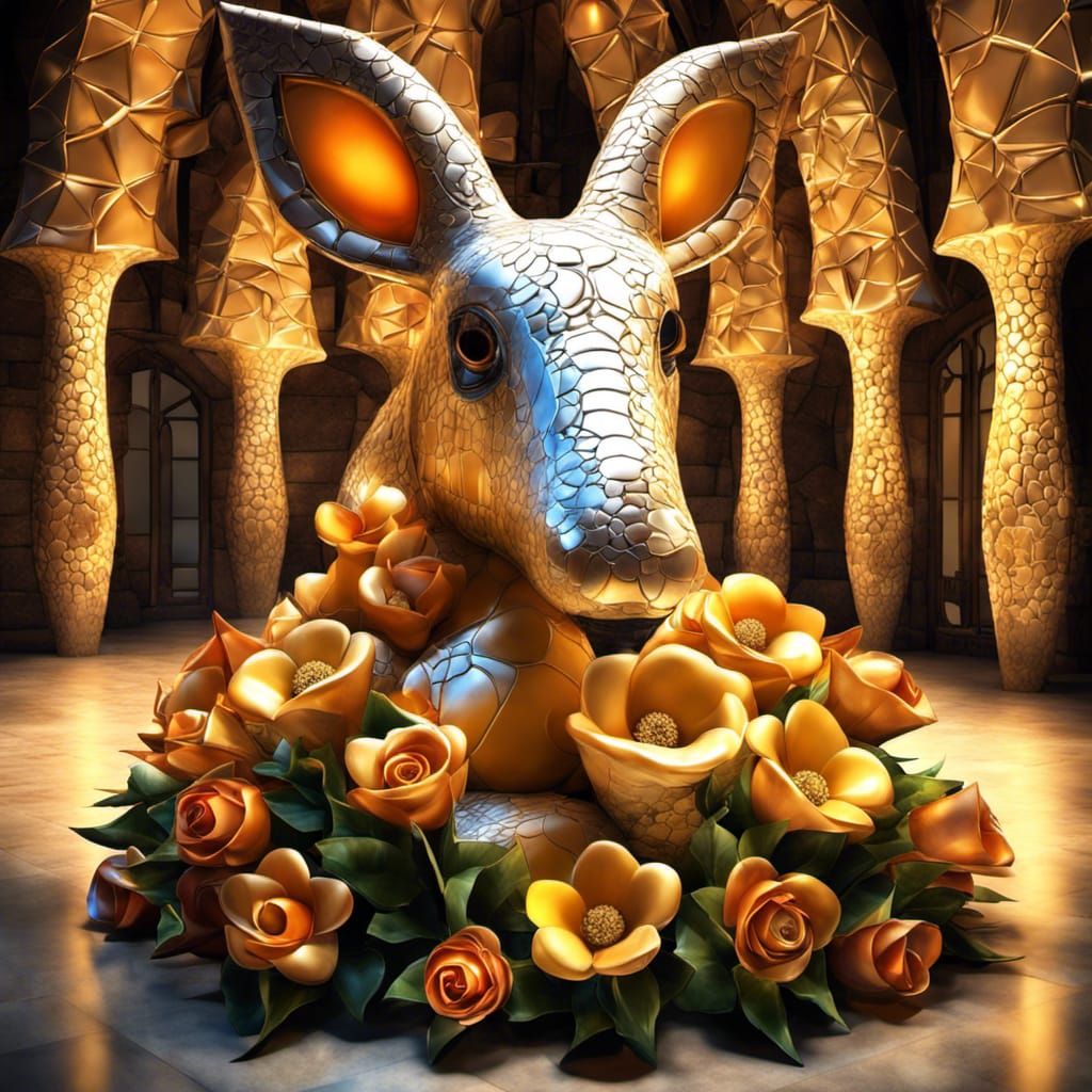 Ornate Cheese Creature with Flowers, Fantasy Art