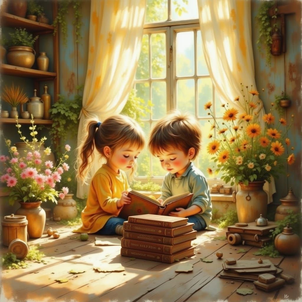 Children Reading in Cozy Corner