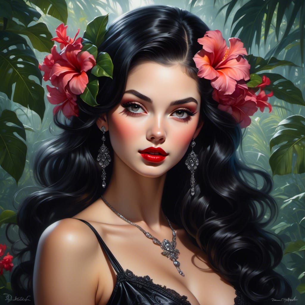 Gothic Oil Painting of a Hawaiian Woman
