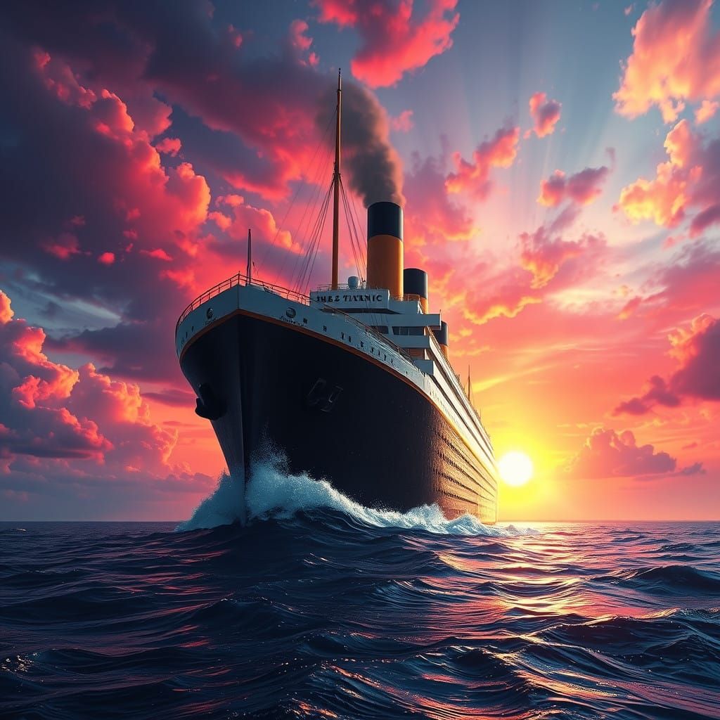 Majestic RMS Titanic in Vibrant Fantasy Sunset