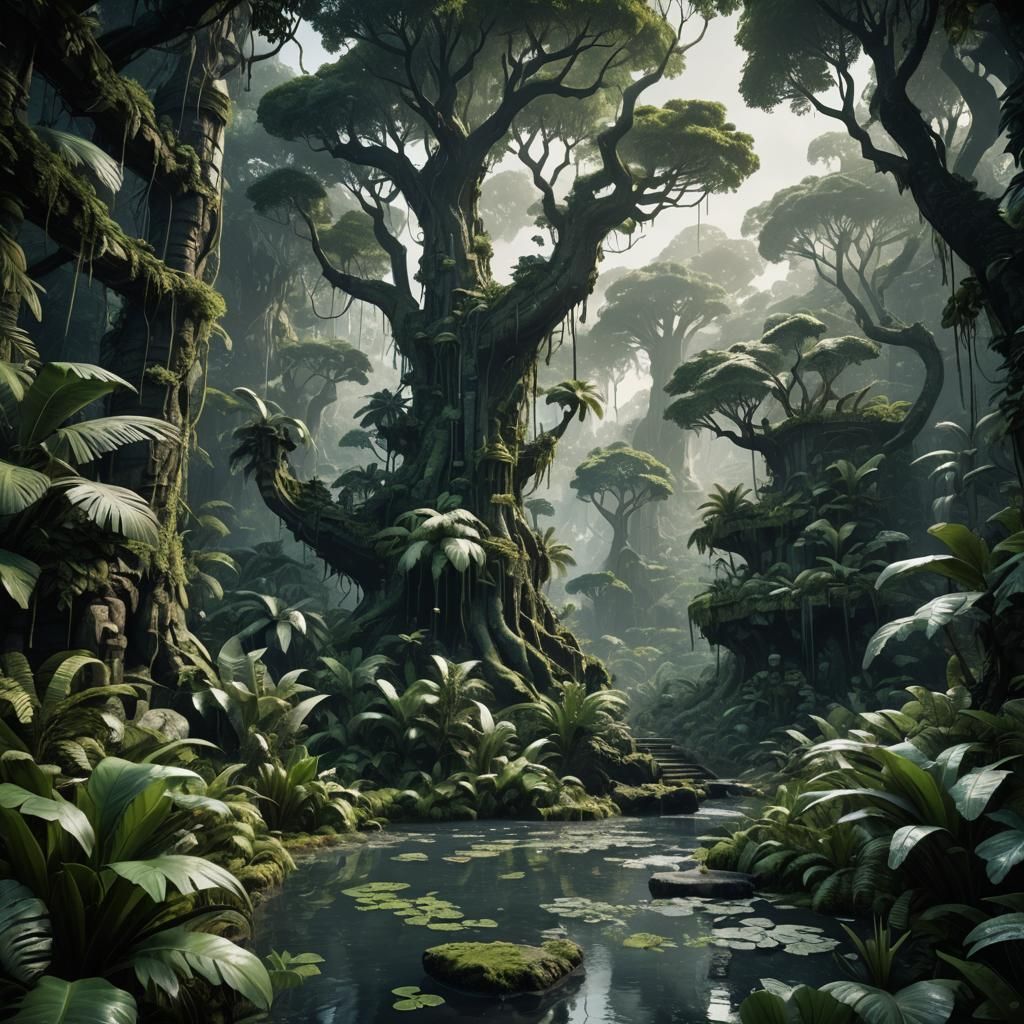 Monochromatic Jungle: Detailed Matte Painting