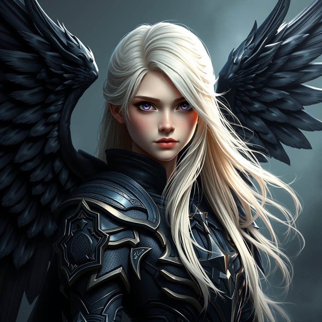 Ethereal Paladin with Majestic Black Wings