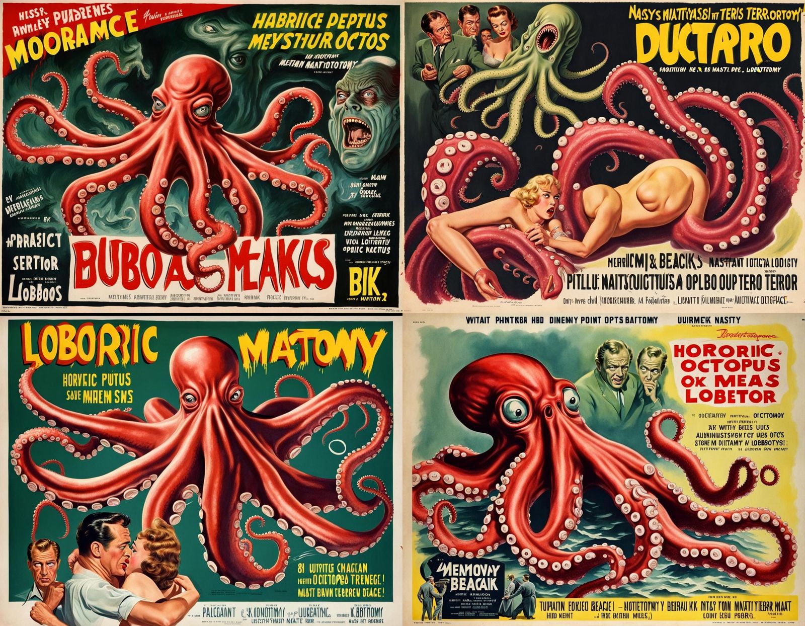 Horrific Octopus Mutant in 1950s Movie Poster