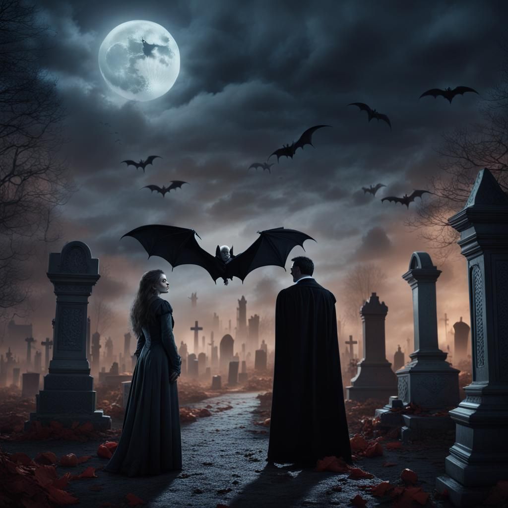 Dracula in Misty Cemetery Fantasy Art