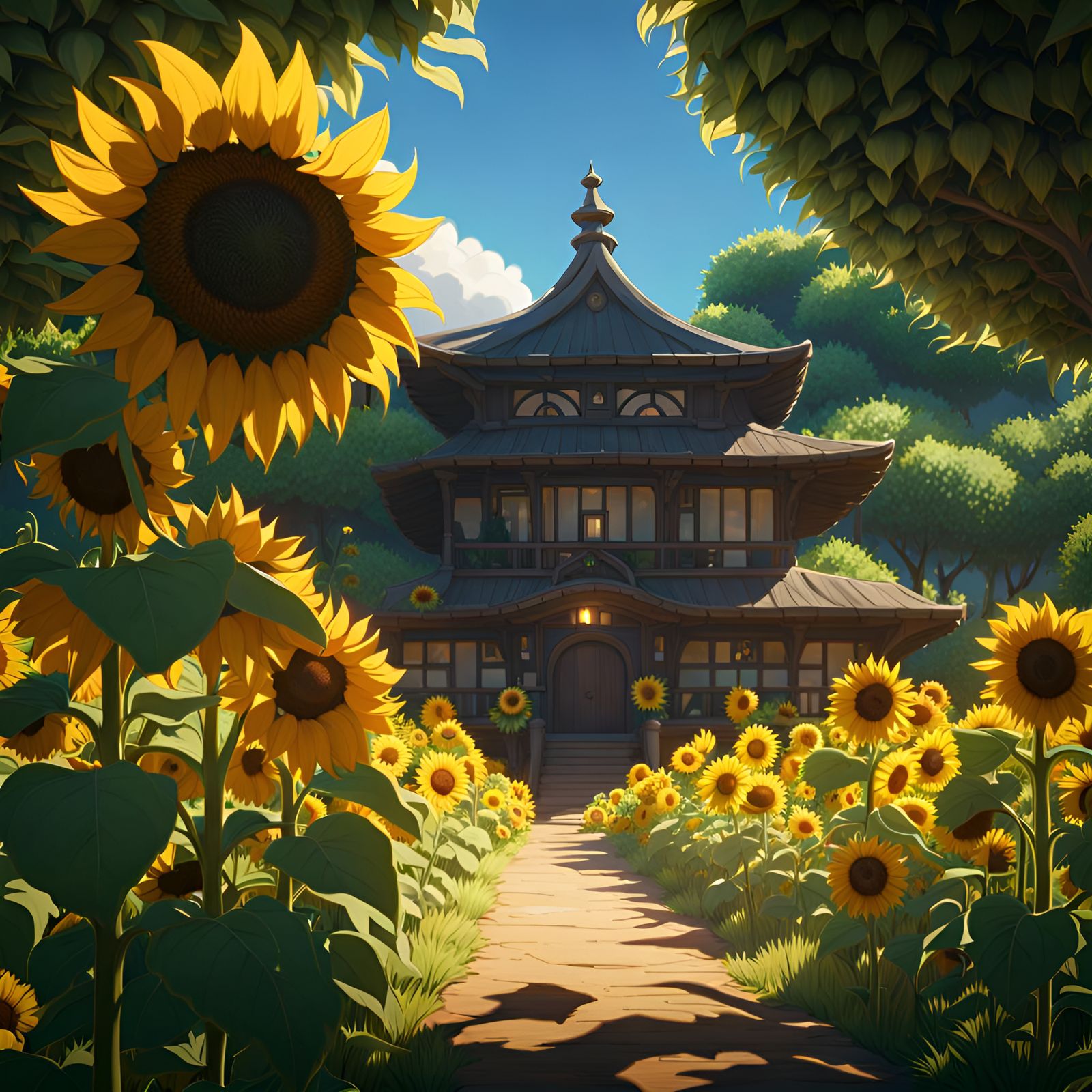 Studio Ghibli Sunflower Concept Art in 8K