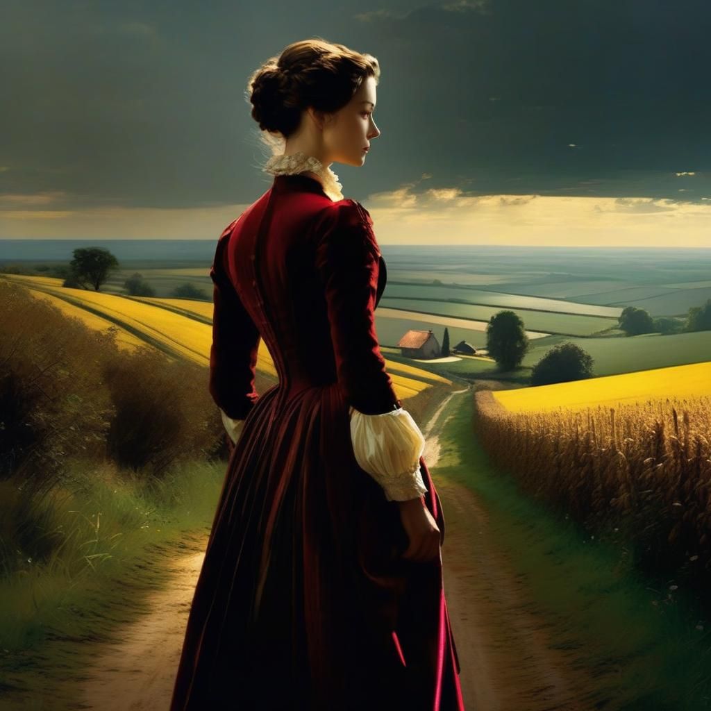Emma Bovary in Rural Normandy Landscape