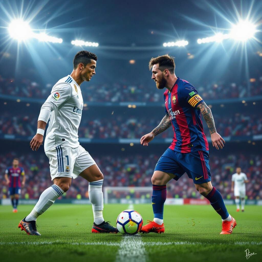 Ronaldo vs Messi Football Match Hyperrealistic Digital Paint...