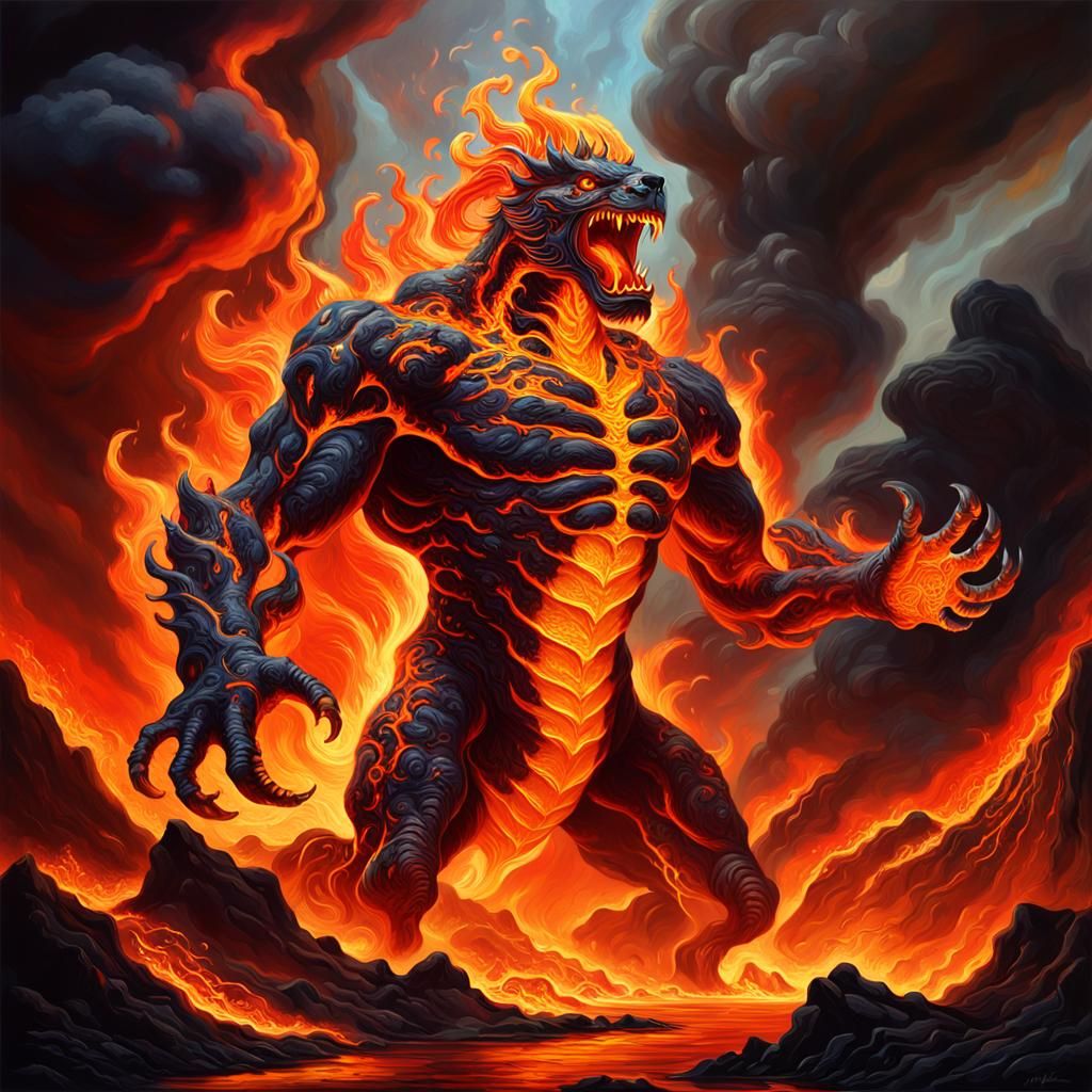 Fiery Lava Beast Emerges: Baroque-Inspired Apocalypse