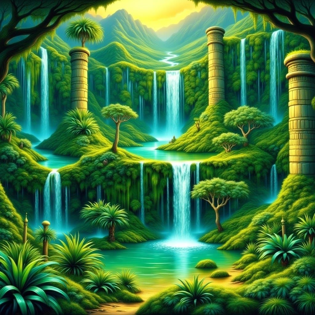 Futuristic Aztec Landscape in James Gurney Style