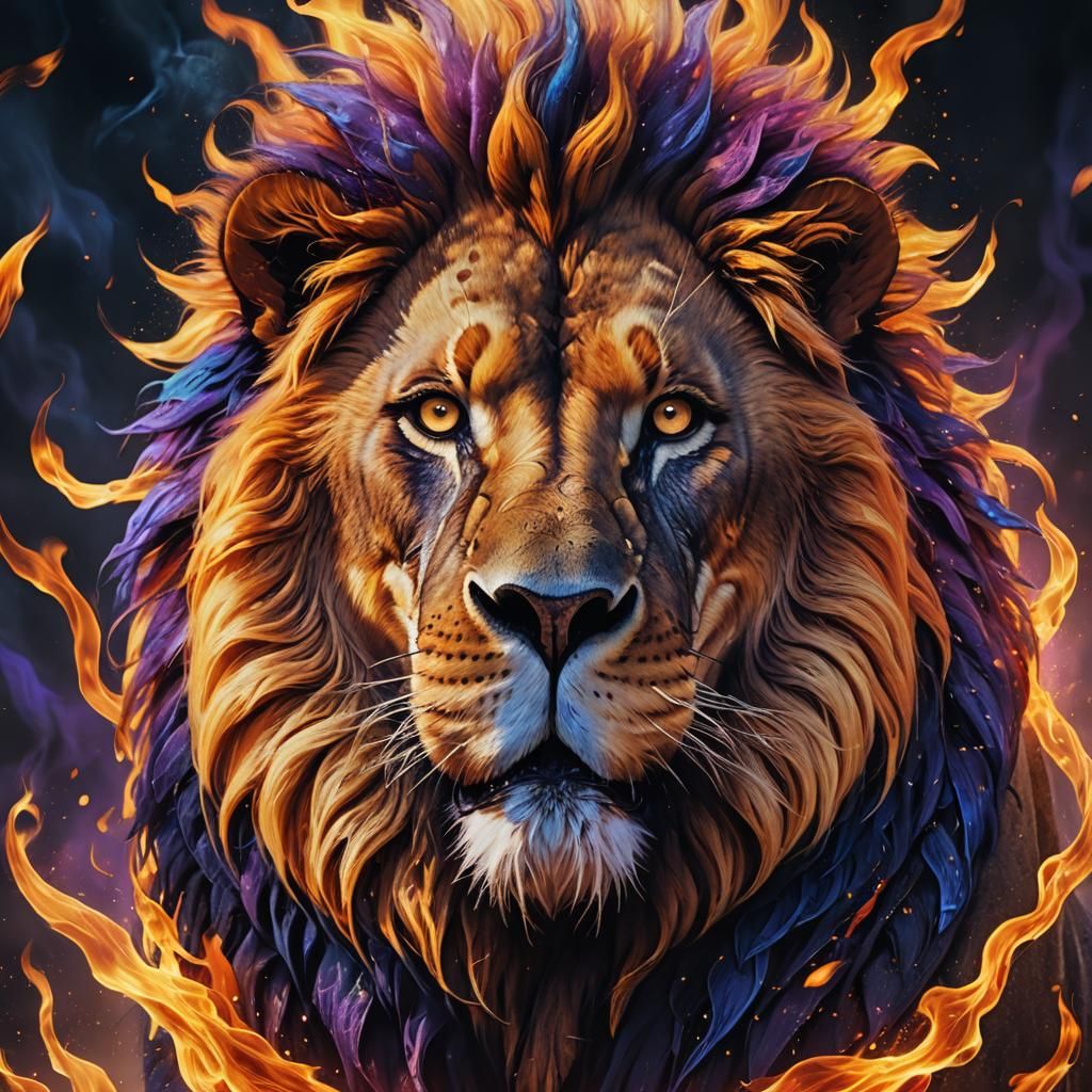 Flaming Lion: Ethereal Fantasy Digital Art