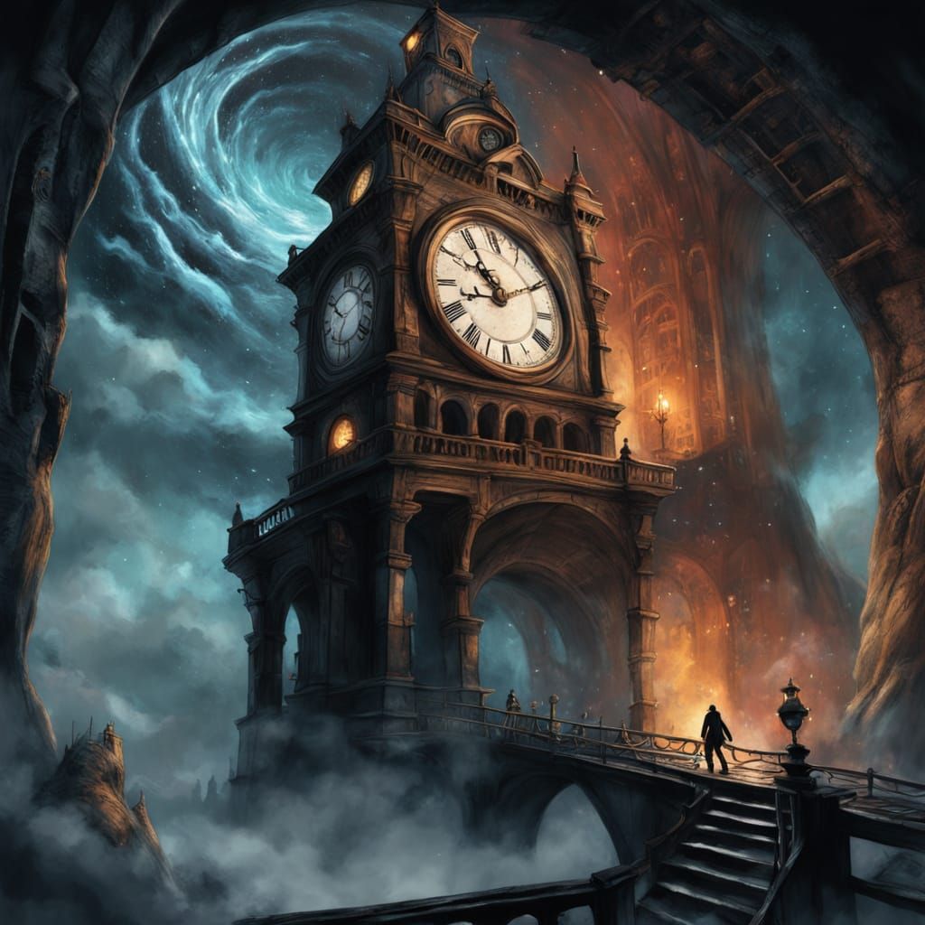 Haunted Clock Tower Sketch with Cute Troll