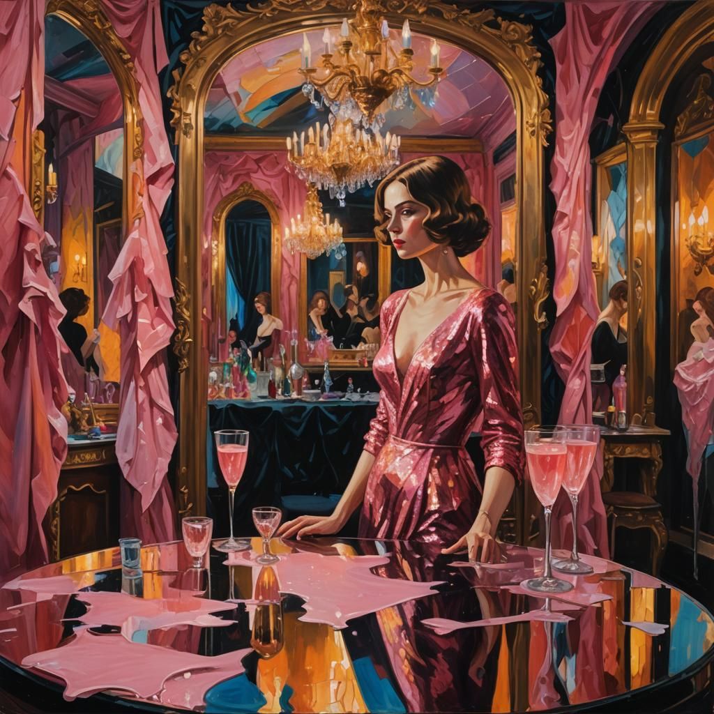 Opulent Chamber with Champagne in Fauvist Style