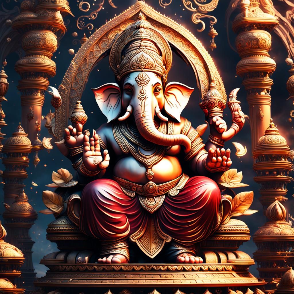 Detailed Matte Painting of Ganesha in Deep Color