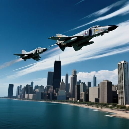 F-4E Phantom II Jets Soar Over Chicago Skyline