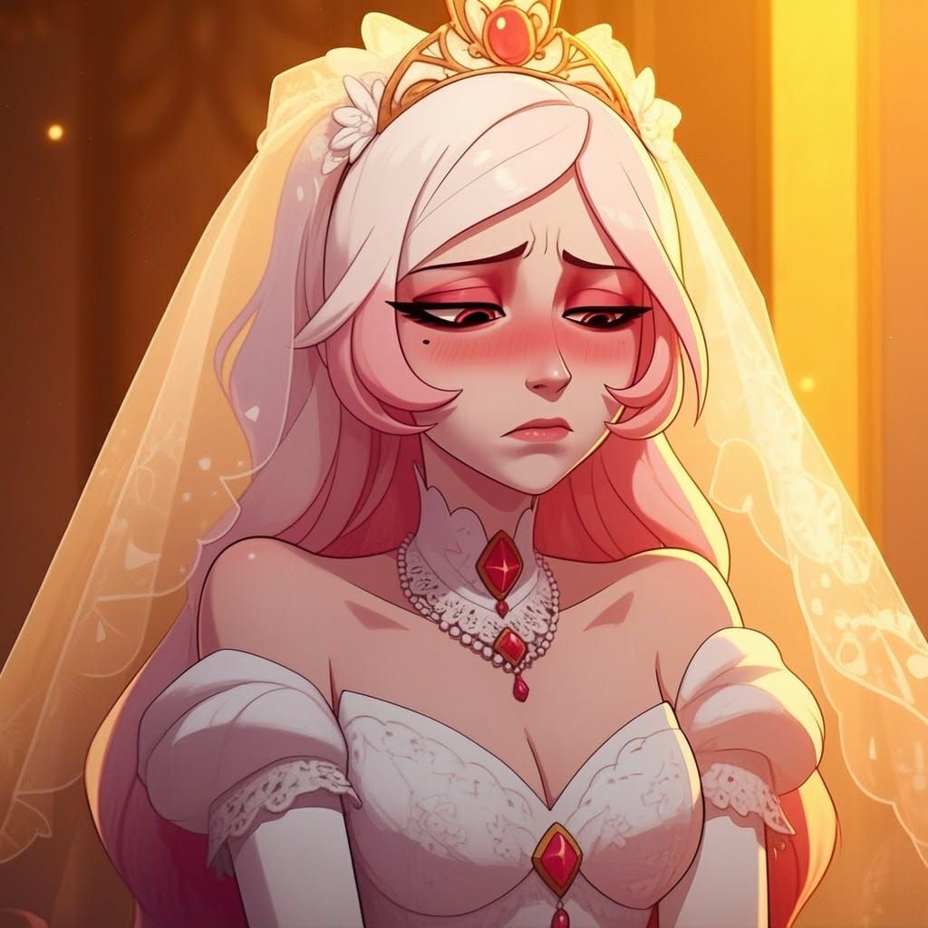 Lute in Exquisite Wedding Dress with Blushing Cheeks