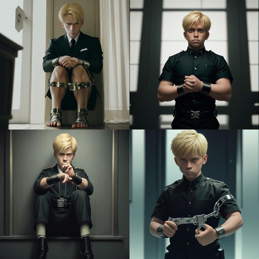 Blond Boy in Handcuffs: Cinematic Film Still