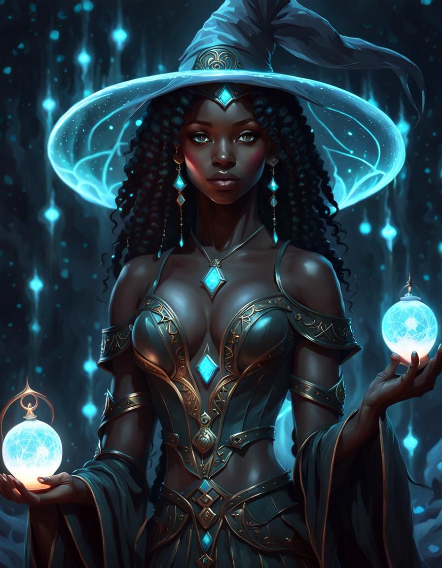 Adorable Bioluminescent Witch Surrounded by Magic, Renaissan...