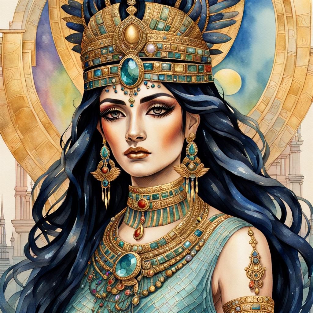 Ancient Goddess Shines in Vibrant Iridescent Robes