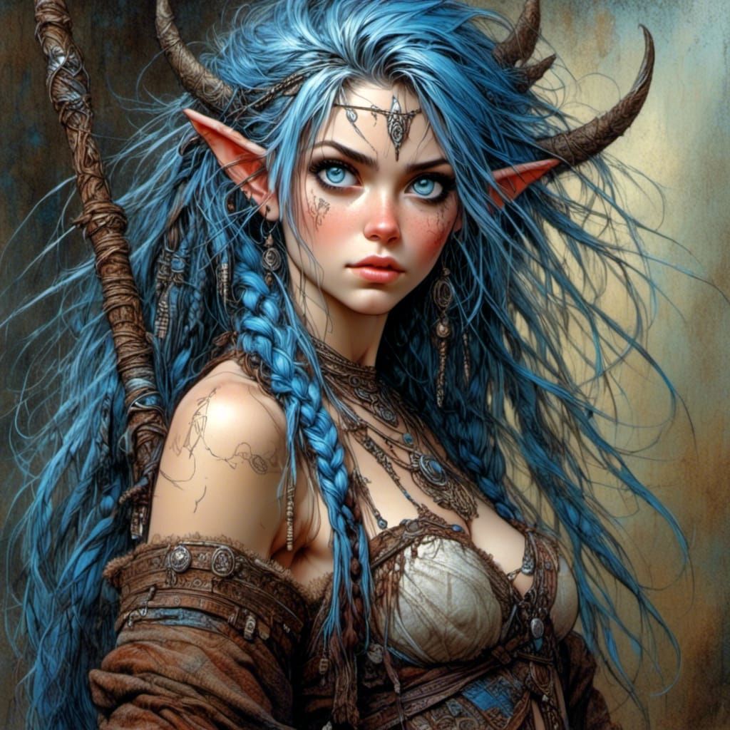 Viking Shield Maiden with Blue Hair