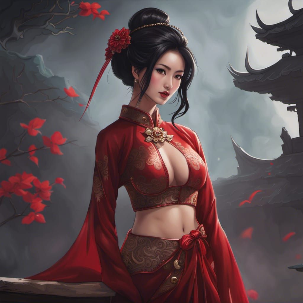 Asian Mistress in Red Lingerie: Royo Style