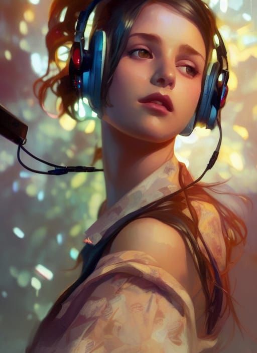 Television Headed Girl Listens to Music