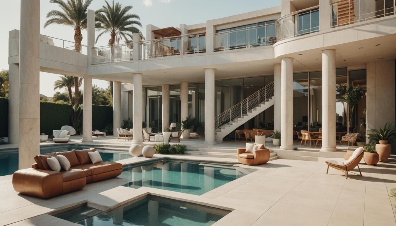 Modern Architecture with Boho Chic Patio in Vivid Colors