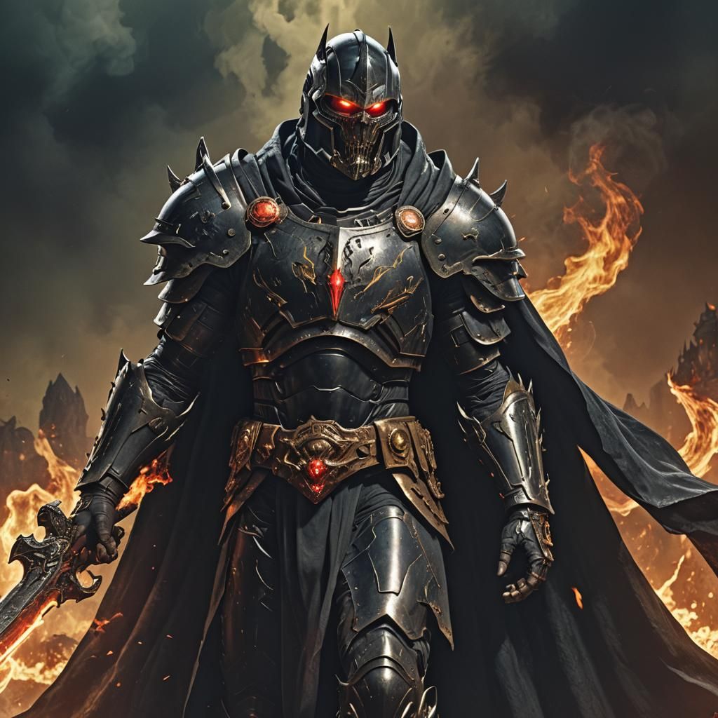 Powerful Black Knight with Cape in Hyperrealism