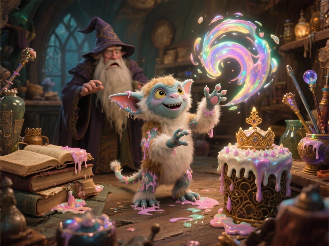 Elf Decorates Wizard Workshop with Luminous Royal Icing