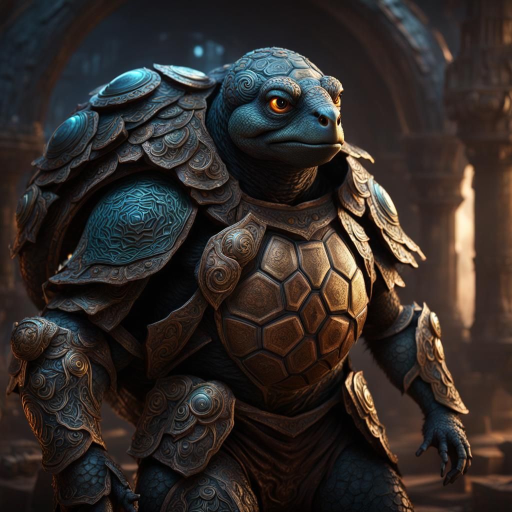 Humanoid with Turtle Shell in Detailed Matte Painting