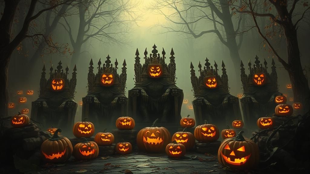 Creepy Jack O'Lantern King on Pumpkin Throne