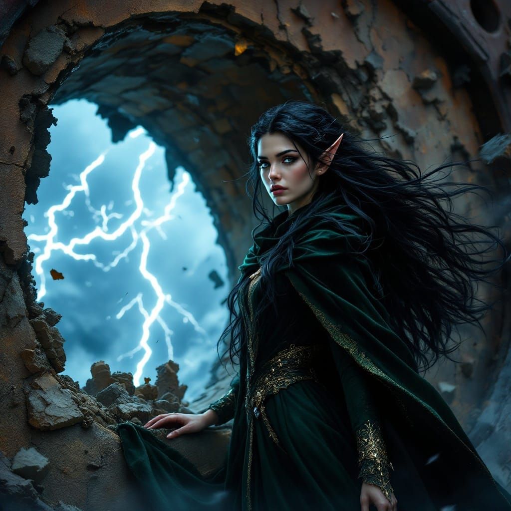 Resilient Elf Maiden Defies Tempestuous Skies